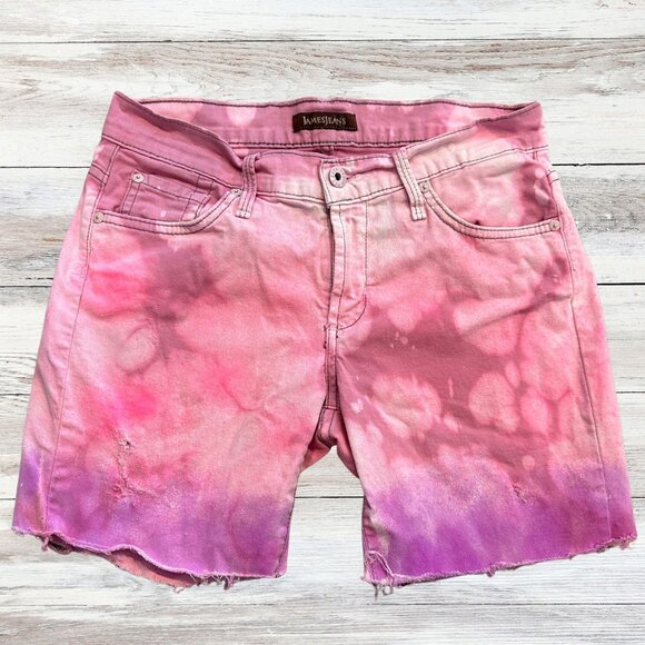 Y2K Women’s James Jean Pink Tie Dye distressed Cut Off Shorts Size 28 - Picture 1 of 4